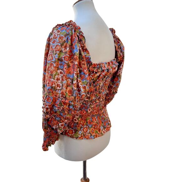 House of Harlow Top Medium Smocked Cottagecore Cottage Floral Blouse Peasant - Picture 5 of 8